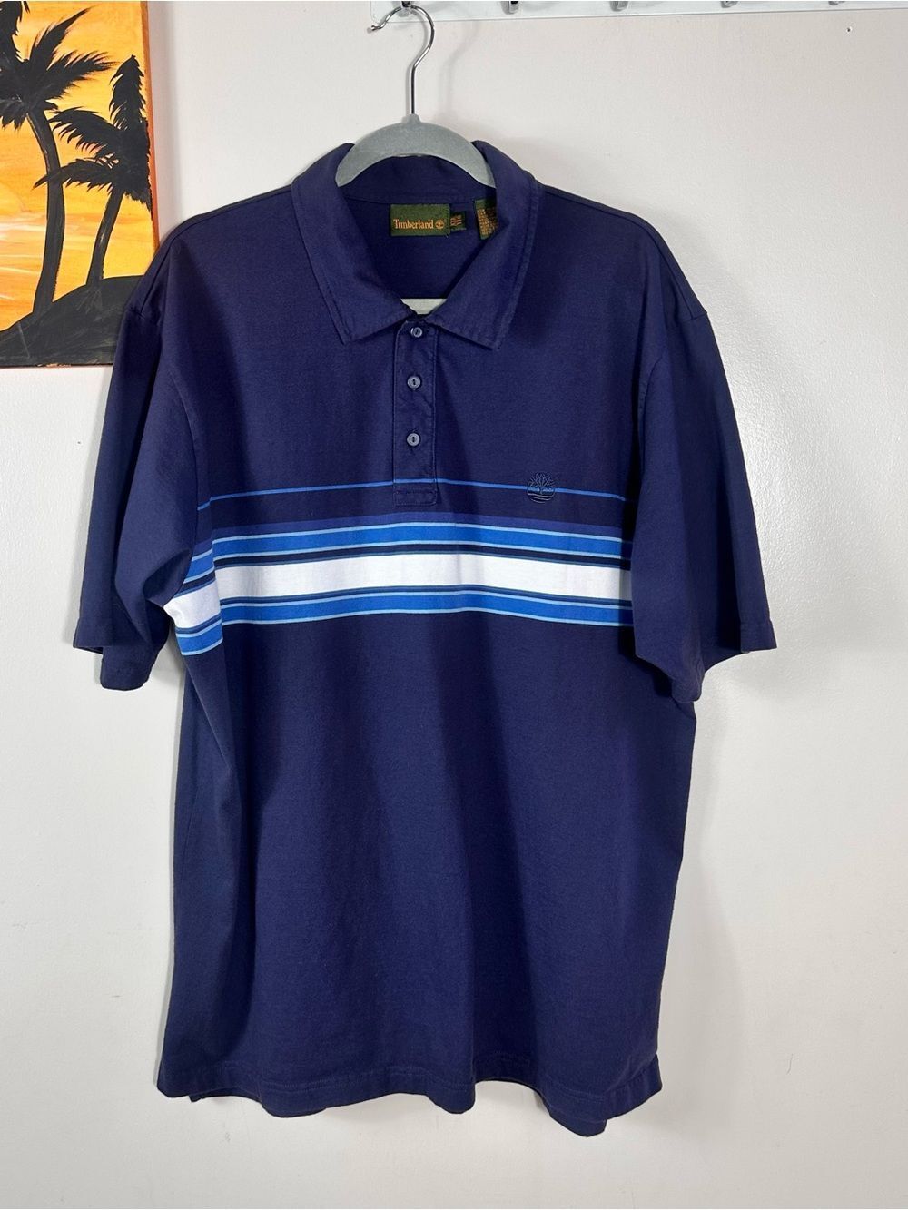 Timberland Navy Polo with Blue and White Chest Stripes